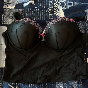 PINK Victoria's Secret Black Bustier with Pink Accents Halloween